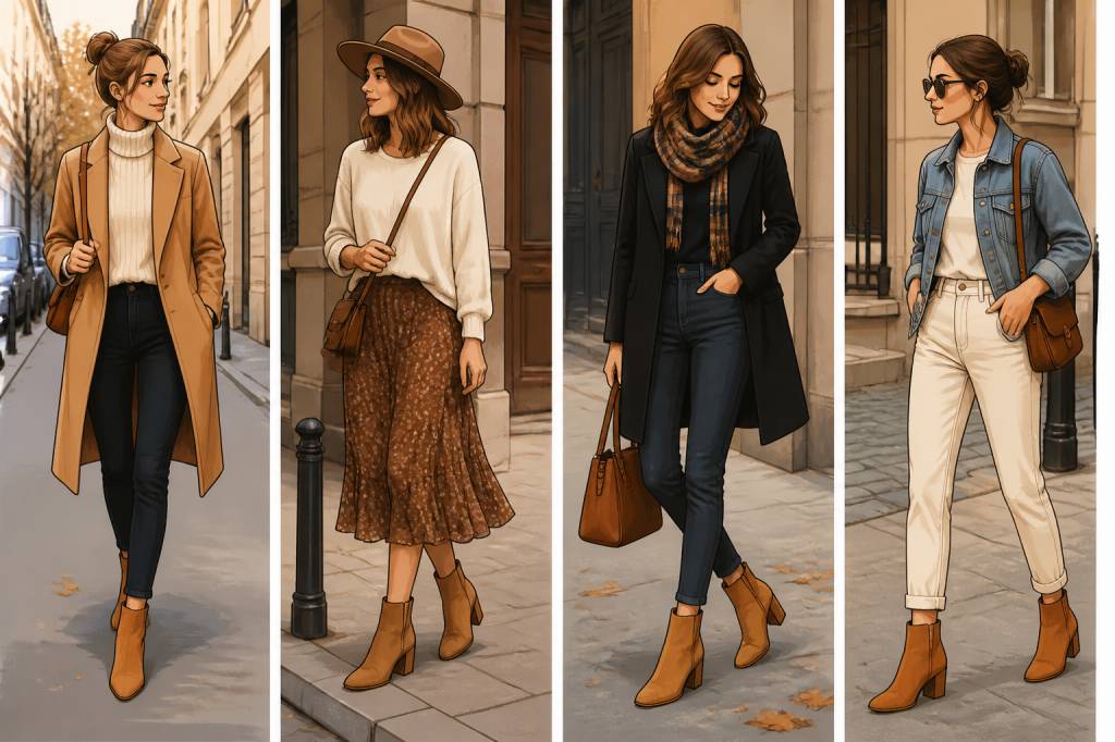 Tenue avec bottines camel : idées de looks tendance