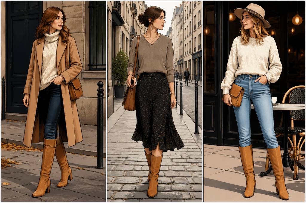 Tenue avec bottes camel : idées de looks tendance et faciles à adopter